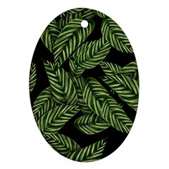 Leaves Black Background Pattern Oval Ornament (two Sides)