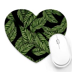 Leaves Black Background Pattern Heart Mousepads by Simbadda