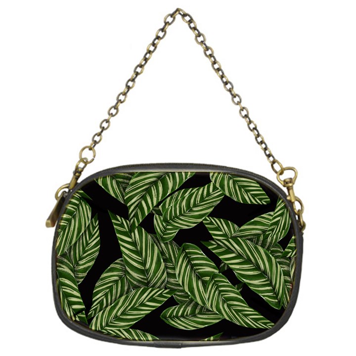 Leaves Black Background Pattern Chain Purse (One Side)