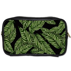 Leaves Black Background Pattern Toiletries Bag (two Sides) by Simbadda