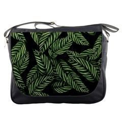 Leaves Black Background Pattern Messenger Bag by Simbadda