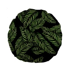 Leaves Black Background Pattern Standard 15  Premium Round Cushions by Simbadda