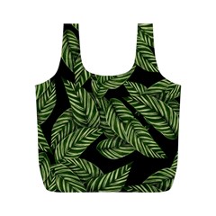 Leaves Black Background Pattern Full Print Recycle Bag (m) by Simbadda