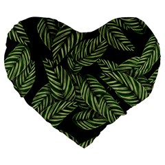 Leaves Black Background Pattern Large 19  Premium Flano Heart Shape Cushions by Simbadda