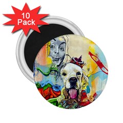 Wall Girl Dog Graphite Street Art 2 25  Magnets (10 Pack)  by Simbadda