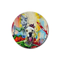 Wall Girl Dog Graphite Street Art Rubber Coaster (round)  by Simbadda