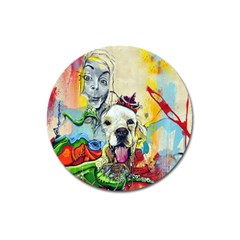 Wall Girl Dog Graphite Street Art Magnet 3  (round) by Simbadda