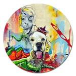 Wall Girl Dog Graphite Street Art Magnet 5  (Round) Front