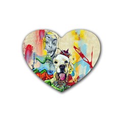 Wall Girl Dog Graphite Street Art Rubber Coaster (heart)  by Simbadda