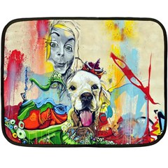 Wall Girl Dog Graphite Street Art Fleece Blanket (mini) by Simbadda