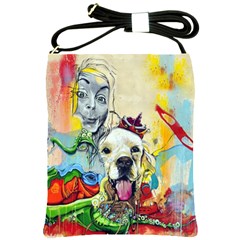 Wall Girl Dog Graphite Street Art Shoulder Sling Bag by Simbadda