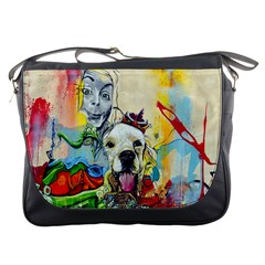 Wall Girl Dog Graphite Street Art Messenger Bag by Simbadda