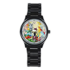 Wall Girl Dog Graphite Street Art Stainless Steel Round Watch by Simbadda