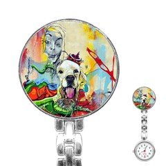 Wall Girl Dog Graphite Street Art Stainless Steel Nurses Watch by Simbadda