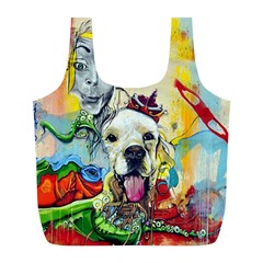 Wall Girl Dog Graphite Street Art Full Print Recycle Bag (l) by Simbadda