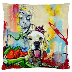 Wall Girl Dog Graphite Street Art Standard Flano Cushion Case (one Side) by Simbadda