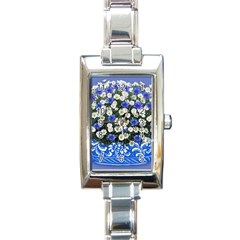 Marguerite Cornflower Vase Blossom Rectangle Italian Charm Watch by Simbadda