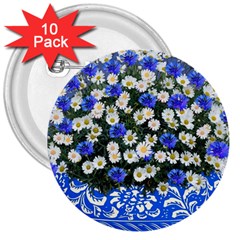 Marguerite Cornflower Vase Blossom 3  Buttons (10 Pack)  by Simbadda