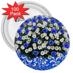 Marguerite Cornflower Vase Blossom 3  Buttons (100 Pack)  by Simbadda