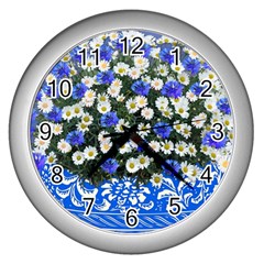 Marguerite Cornflower Vase Blossom Wall Clock (silver) by Simbadda