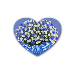 Marguerite Cornflower Vase Blossom Rubber Coaster (heart)  by Simbadda