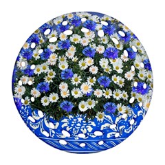 Marguerite Cornflower Vase Blossom Round Filigree Ornament (two Sides) by Simbadda