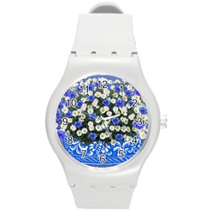 Marguerite Cornflower Vase Blossom Round Plastic Sport Watch (m) by Simbadda