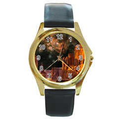 Geology Sand Stone Canyon Round Gold Metal Watch by Simbadda