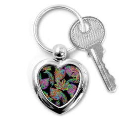 Autumn Pattern Dried Leaves Key Chains (heart)  by Simbadda