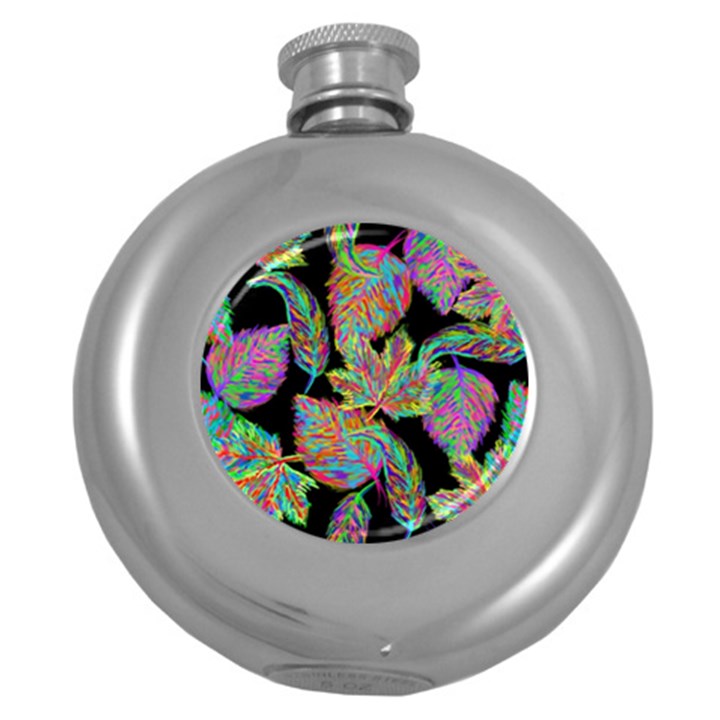 Autumn Pattern Dried Leaves Round Hip Flask (5 oz)