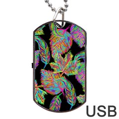 Autumn Pattern Dried Leaves Dog Tag Usb Flash (two Sides) by Simbadda