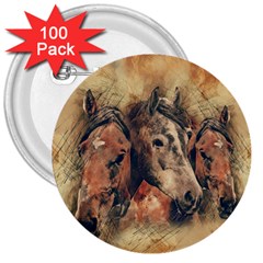 Head Horse Animal Vintage 3  Buttons (100 Pack)  by Simbadda