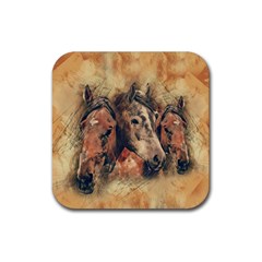 Head Horse Animal Vintage Rubber Coaster (square)  by Simbadda