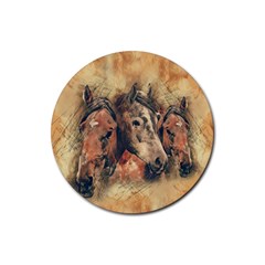 Head Horse Animal Vintage Rubber Coaster (round)  by Simbadda