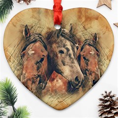 Head Horse Animal Vintage Heart Ornament (two Sides) by Simbadda