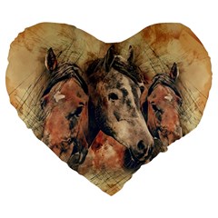 Head Horse Animal Vintage Large 19  Premium Heart Shape Cushions by Simbadda