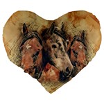 Head Horse Animal Vintage Large 19  Premium Flano Heart Shape Cushions Back