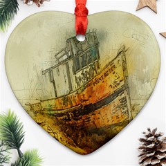 Boat Old Fisherman Mar Ocean Ornament (heart) by Simbadda