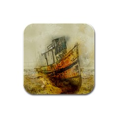 Boat Old Fisherman Mar Ocean Rubber Square Coaster (4 Pack)  by Simbadda