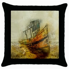 Boat Old Fisherman Mar Ocean Throw Pillow Case (black) by Simbadda