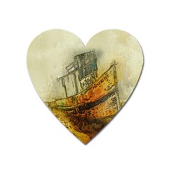 Boat Old Fisherman Mar Ocean Heart Magnet by Simbadda