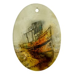 Boat Old Fisherman Mar Ocean Oval Ornament (two Sides)