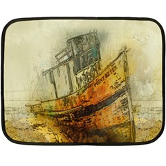 Boat Old Fisherman Mar Ocean Double Sided Fleece Blanket (mini)  by Simbadda