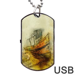 Boat Old Fisherman Mar Ocean Dog Tag Usb Flash (two Sides) by Simbadda