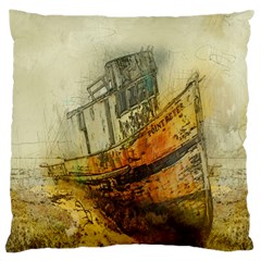 Boat Old Fisherman Mar Ocean Large Cushion Case (one Side) by Simbadda