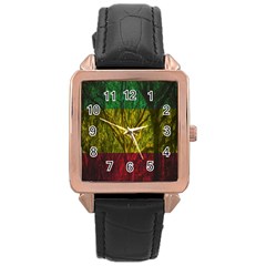 Rasta Forest Rastafari Nature Rose Gold Leather Watch  by Simbadda