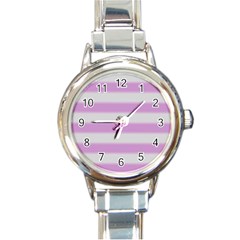 Bold Stripes Soft Pink Pattern Round Italian Charm Watch by BrightVibesDesign