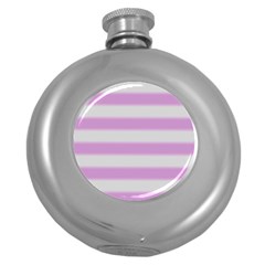 Bold Stripes Soft Pink Pattern Round Hip Flask (5 Oz) by BrightVibesDesign