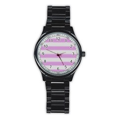 Bold Stripes Soft Pink Pattern Stainless Steel Round Watch by BrightVibesDesign