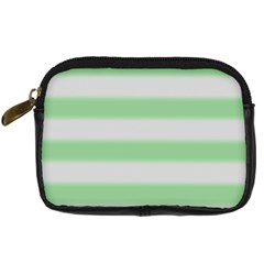 Bold Stripes Soft Green Digital Camera Leather Case by BrightVibesDesign